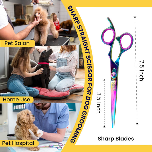 Straight Dog Grooming Scissors - Essential Dog Scissors For Grooming - Straight Scissor For Pet Grooming Kit - 7.5 Right Handed Sharp Stainless Steel Shear For Dog Hair Cutting And Grooming