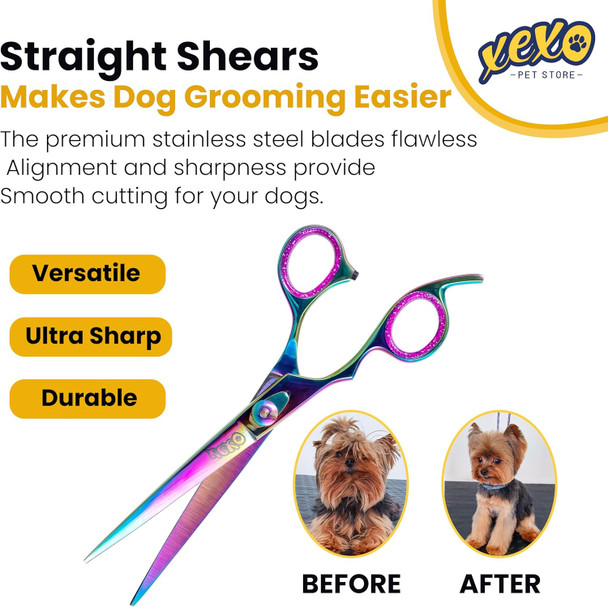 Straight Dog Grooming Scissors - Essential Dog Scissors For Grooming - Straight Scissor For Pet Grooming Kit - 7.5 Right Handed Sharp Stainless Steel Shear For Dog Hair Cutting And Grooming