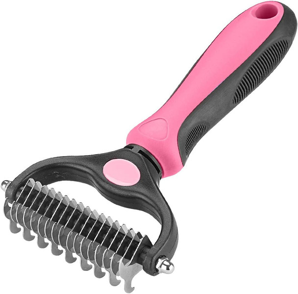 Pet Grooming Tool - 2 Sided Undercoat Rake For Cats And Dogs - Safe Dematting Comb For Easy Mats & Tangles Removing - No More Nasty Shedding And Flying Hair