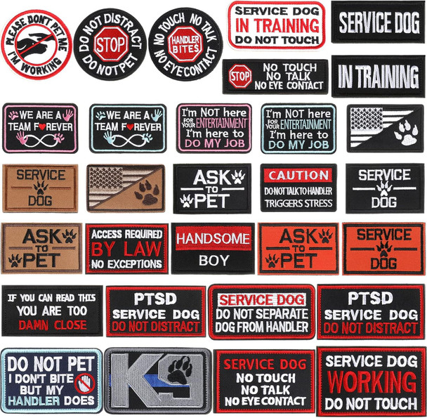 Xunyee 30 Pieces Service Dog Patch Removable Do Not Pet Patch With Hook And Loop Fasteners Tactical Embroidery In Training Dog Patch For Harness Vest Clothes Collar, Assorted Styles Xunyee 30 Pieces Service Dog Patch Removable Do Not Pet Patch With Hook And Loop Fasteners Tactical Embroidery In Training Dog Patch For Harness Vest Clothes Collar, Assorted Styles