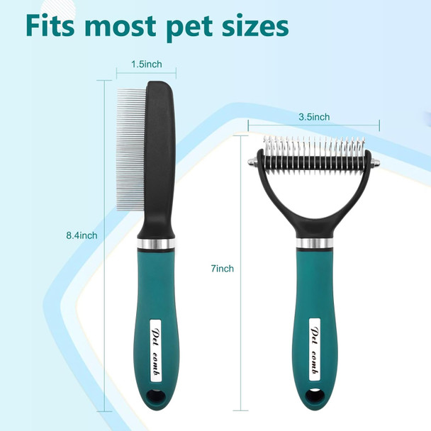 Deshedding Dog Brush, Cat Matted Fur Remover, Undercoat Rake For Dog & Cat 2 Pack, Double Sided Undercoat Rake, Undercoat Brush - For Matted, Pet Dematting Tool For Long Matted Haired Pets, Green