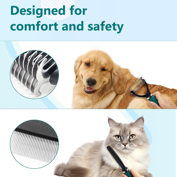 Deshedding Dog Brush, Cat Matted Fur Remover, Undercoat Rake For Dog & Cat 2 Pack, Double Sided Undercoat Rake, Undercoat Brush - For Matted, Pet Dematting Tool For Long Matted Haired Pets, Green