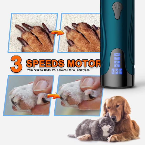 Yabife Whisper Quiet Dog Nail Grinder, Dog Nail Trimmers Kit For Grooming, Electric Pet Nail File, Dual Lights For Quick Location, 2 Speeds, For Puppy, Small Medium Large Dogs And Cats