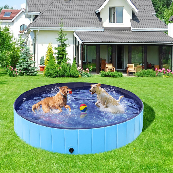 Yaheetech Foldable Dog Pool 63 X 12 Inches Collapsible Hard Plastic Pet Swimming Pool Portable Dog Bath Tub Puppy Cat Shower Pet Wading Pool For Outdoor/Indoor W/Pet Repair Patches, Blue
