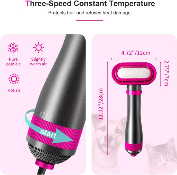 Dog Hair Dryer 2 In 1 Pet Grooming Hair Dryer Blower With Replaceable Slicker Brush Adjustable Temperature Professional Pet Blowing Dryer For Small And Medium Dogs And Cats