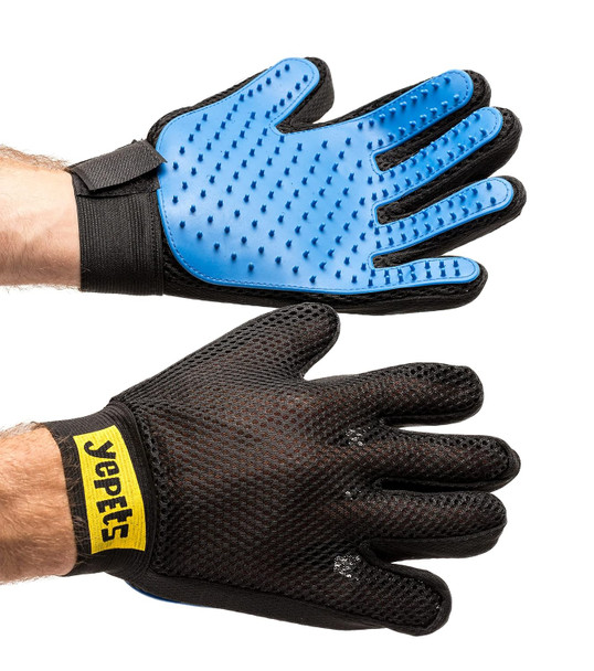 Pair Of Low-Cost Pet Grooming Gloves - Superior Care For Your Furry Friends. Ideal For Grooming, Deshedding, Bathing & Massaging Your Dogs & Cats With Long/Short/Curly Fur - Blue