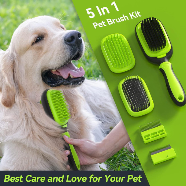 Pet Grooming Brush, Double Sided Detachable Shedding Dog Cat Brush, 5 In 1 Dog Grooming Brush For Shedding Long & Short Haired Dogs, Hair Removing, Bath&Massage, Reduce 95% Shedding Hair Pet Grooming Brush, Double Sided Detachable Shedding Dog Cat Brush, 5 In 1 Dog Grooming Brush For Shedding Long & Short Haired Dogs, Hair Removing, Bath&Massage, Reduce 95% Shedding Hair
