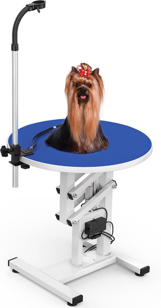 Yitahome 24 Electric Lift Dog Grooming Table, Rotating Desktop Grooming Table For Dogs At Home, 360° Rotatable Adjustable Hair Dryer Holder Small Pet Grooming Station, Blue