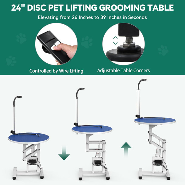 Yitahome 24 Electric Lift Dog Grooming Table, Rotating Desktop Grooming Table For Dogs At Home, 360° Rotatable Adjustable Hair Dryer Holder Small Pet Grooming Station, Blue