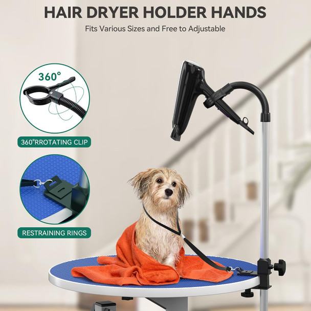 Yitahome 24 Electric Lift Dog Grooming Table, Rotating Desktop Grooming Table For Dogs At Home, 360° Rotatable Adjustable Hair Dryer Holder Small Pet Grooming Station, Blue