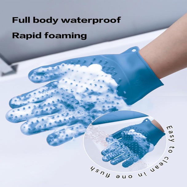4-In-1 Pet Grooming Gloves For Washing And Hair Removal,Gentle Double-Side Brush Gloves Effective In Removing Pet Hair And Stain For Dog &Cat & Horse,2 Piece Both Hands Are Use (Blue)