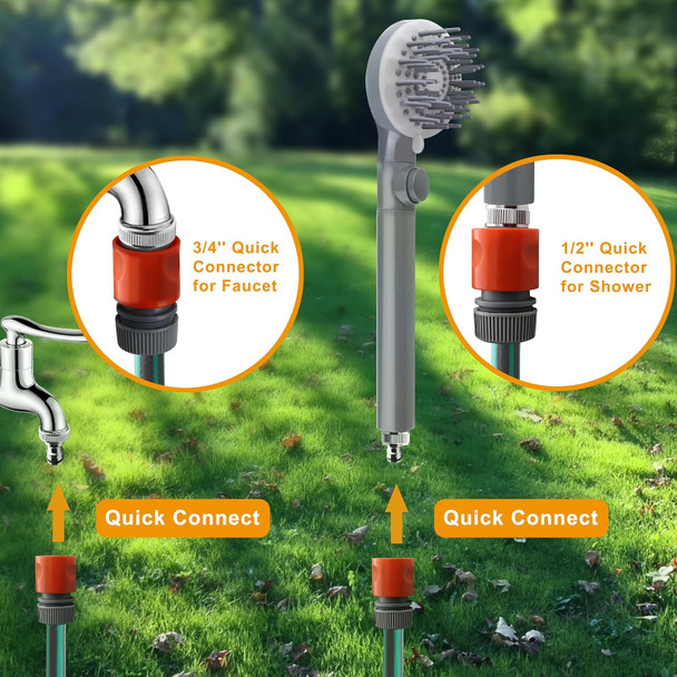 Yoo.Mee Pets Bathing Shower, Dog Washing And Cleaning Out-Door, W/Rubber Grooming Teeth For Massaging And Grooming, W/Pause Button, Fitting On 3/4'' Garden Faucets