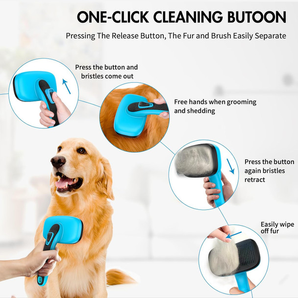Dog Self Cleaning Slicker Brush For Shedding, Ideal For Short Long Haired Dogs, Including Cat. Removes Loose Fur, Undercoat, Mats, Tangled Hair. Suit For Small Medium Large Animal, Blue