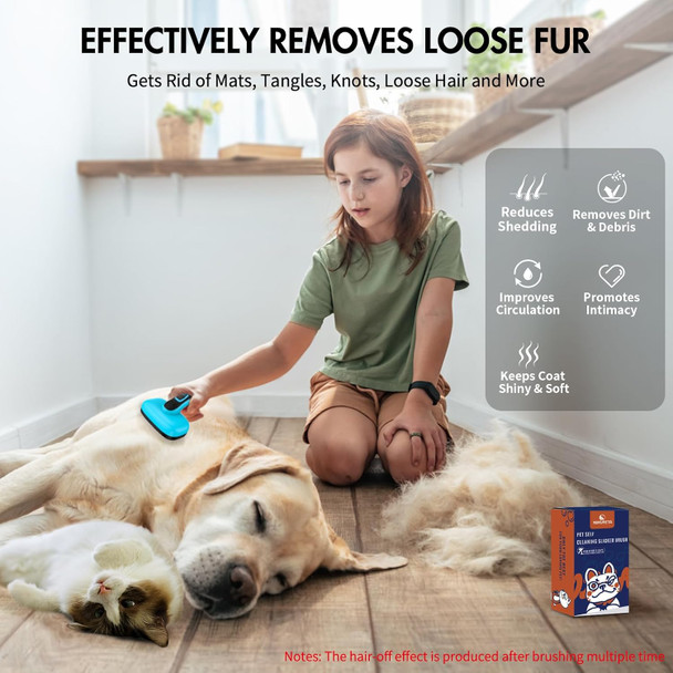 Dog Self Cleaning Slicker Brush For Shedding, Ideal For Short Long Haired Dogs, Including Cat. Removes Loose Fur, Undercoat, Mats, Tangled Hair. Suit For Small Medium Large Animal, Blue