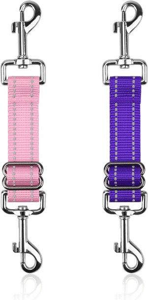 Yuepet Dog Safety Collar Clips 2 Pack Adjustable Prong Collar Backup Clips Reflective Double Ended Backup Clasp Leash Connector For Dog Harness To Collar Safety Clip(Pink+Purple)