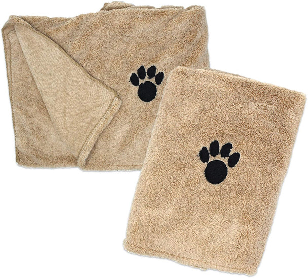 Dog Bath Drying Towels Super Absorbent Shower Towels For Small Pet Dogs Cute Light Brown Dog Towel 34” X 25” (2 Pack)