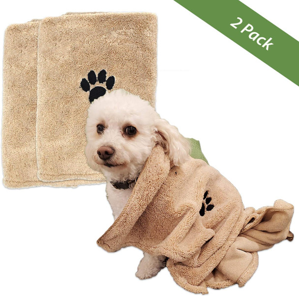 Dog Bath Drying Towels Super Absorbent Shower Towels For Small Pet Dogs Cute Light Brown Dog Towel 34” X 25” (2 Pack)