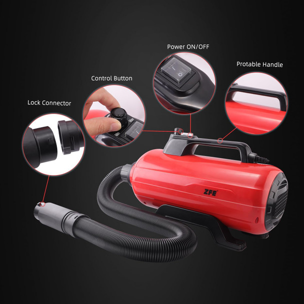 Dog Pet Dryer, 3000W High Velocity Pet Dryer Adjustable Speed Dog Grooming Blower Double Motor, Pet Grooming Hair Drying(4Hp), Hot Air Dog Hair Dryer Blower With 2 Nozzle