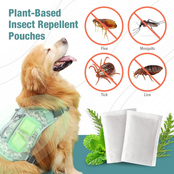 Tactical Dog Harness Adjustable Size, Leash Hook & Handle, Waterproof K9 Service Dog Vest With Mesh Zip-Pockets & All-Natural Bug Prevention Pouches For Outdoor Activity, Hiking And Hunting