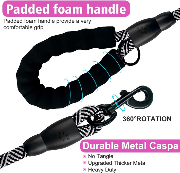 5/6/10 Ft Strong Dog Leash - Comfortable Padded Handle - Pet Dog Leash For Small Medium And Large Dogs With Collapsible Pet Bowl And Dog Garbage Bags…