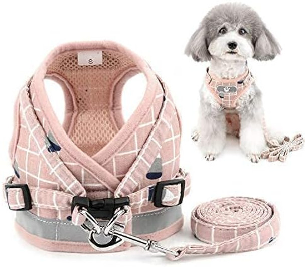 Zunea No Pull Small Dog Harness And Leash Set Adjustable Reflective Step-In Chihuahua Vest Harnesses Mesh Padded Plaid Escape Proof Walking Puppy Jacket For Boy Girl Pet Dogs Cats Pink M