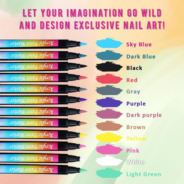 Nail Polish Pens Quick Dry, 12Pcs Nail Art Pens Set For Beauty Nail Pet Nail Design With Soft Pen Nib, Universal Dog Safe Nail Polish Pen