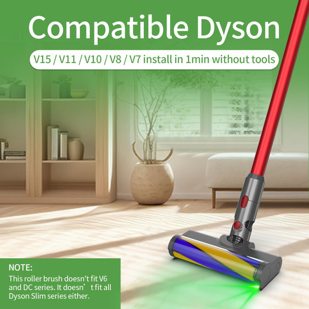 Vacuum Cleaners Parts For Dyson V7 V8 V10 V11 V15, Roller Brush Power Head With Green Dust Light, Motorhead Hardwood Floor Attachments For Vacuum