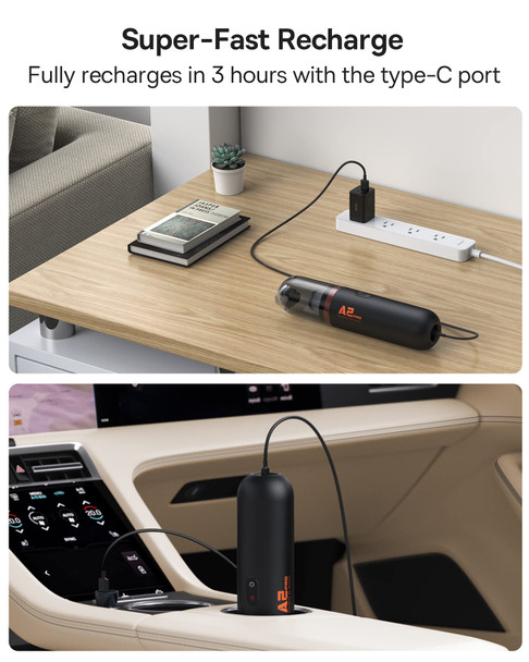 Baseus Handheld Vacuum Cleaner, Car Vacuum Cordless Rechargeable With 65Db Ultra Low Noise And 3H Typec Fast Charging, Mini Portable Hand Held Vacuum Small Vac For Dog Hair,Keyboard,Car A2 Pro