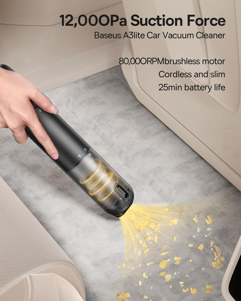 Updated Car Vacuum Portable Cordless, Baseus 12Kpa Handheld Car Vacuum Cleaner With Usb C Fast Charging, Single Touch Empty, Multifunction Air Blower Inflator Pump For Car, Swim Rings, Air Mattress