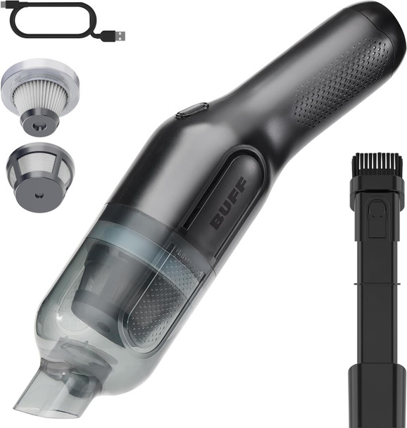Buff Cordless Handheld Vacuum, Rechargeable Car Vacuum Cleaner With Combo Crevice And Brush Tool Included, For Home, Office, Car, Pets Black