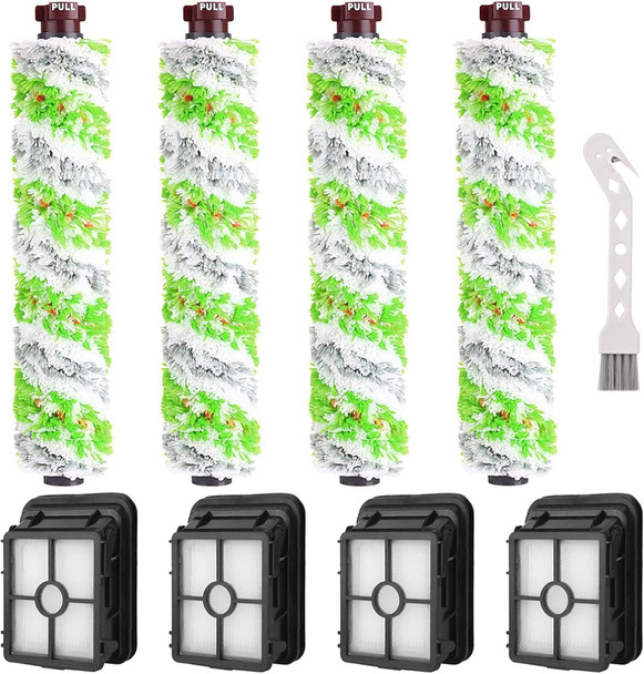 8 Pack Parts For Bissell Crosswave Pet Pro 2306A & Crosswave 1785 Series Vacuum Cleaner, 4 Pack 2460 Brush Rolls, 4 Pack 1866 Filters, Compare To Part 1613568&1613568, 1608684