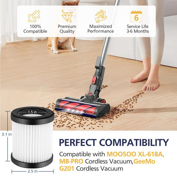 Xl618A Fliter Compatible With Moosoo Xl618A And M8Pro Cordless Vacuum, H13 True Hepa Filter, 6 Pack