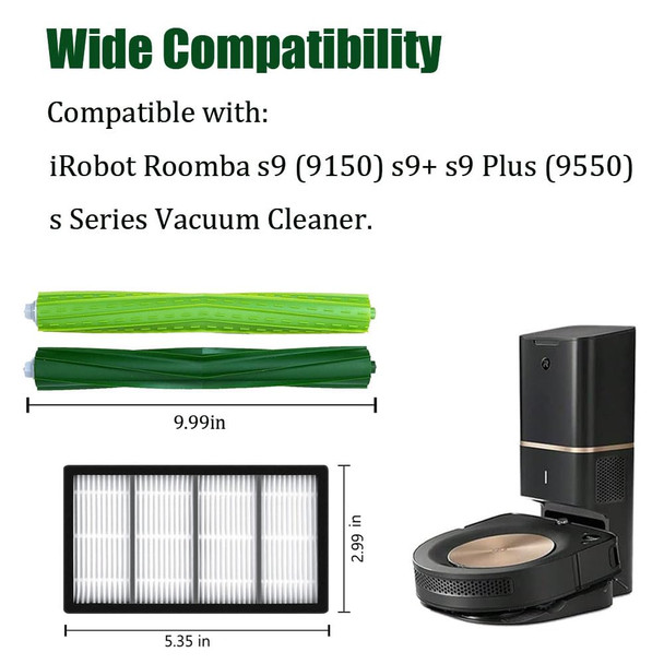 Parts Kit Compatible With Irobot Roomba S9 9150 S9+ S9 Plus 9550 S Series Vacuum Cleaner, 1 Set Of Multisurface Rubber Brush,4 Side Brushes,4 Filters,4 Dust Bags