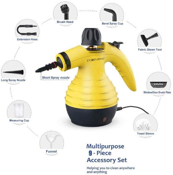 Comforday Multipurpose Handheld Pressurized Steam Cleaner With 9Piece Accessories, Perfect For Stain Removal, Curtains, Car Seats, Floor, Window Cleaning Comforday Multipurpose Handheld Pressurized Steam Cleaner With 9Piece Accessories, Perfect For Stain Removal, Curtains, Car Seats, Floor, Window Cleaning