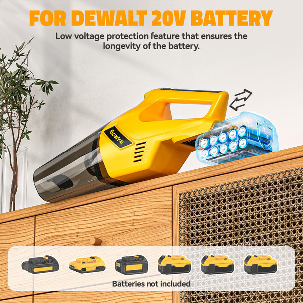 Cordless Vacuum Cleaner For Dewalt 20V Battery: 6 In 1 Lightweight Handheld Vacuum With 2 Mode Suction150W Motor, 14 Kpa Stick Cordless Vacuum For Hardwood Floor Car Pet Hair Cleaning No Battery