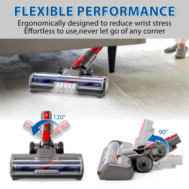 Direct Drive Cleaner Brush Head: Compatible With Dyson V7 V8 V10 V11 V15 Vacuum Floor Attachment With Turbo Bristle Roller And Led Lights For Hardwood And Carpet