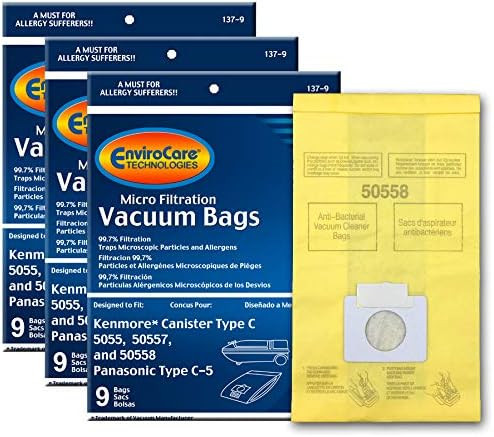 Envirocare Micro Filtration Vacuum Cleaner Dust Bags Designed To Fit Kenmore Canister Type C Or Q 50555, 50558, 50557 And Panasonic Type C5 27 Pack