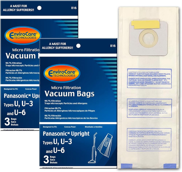 Envirocare Micro Filtration Vacuum Cleaner Dust Bags Designed To Fit Panasonic Types U, U3, U6 6 Pack
