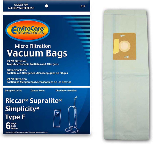 Envirocare Micro Filtration Vacuum Cleaner Dust Bags Made To Fit Riccar Supralite And Simplicity Type F Uprights 6 Pack