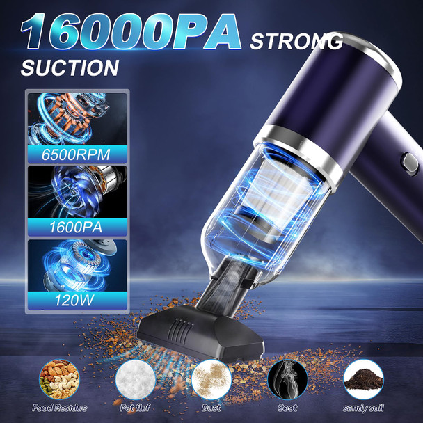 Handheld Car Vacuum Cleaner,4 In 1 Cordless Rechargeable Vacuum Cleaner 16000Pa Air Duster,2Speed Adjustable High Power Portable Car Accessories With 2 Filters For Car,Home,Travel, Rv Camper