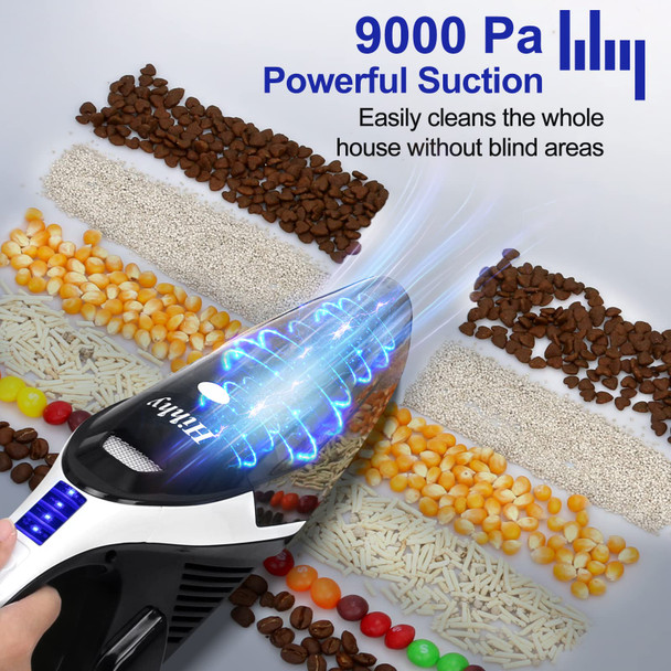 Hihhy Handheld Vacuum Cordless, Portable Car Vacuum Cleaner 9000Pa Strong Suction With Led Light, Usb Fast Charging, Small Hand Held Vacuum Cleaner For Home And Car Cleaning