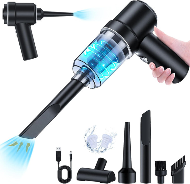 Handheld Car Vacuum Cleaner, Cordless Vacuum Cleaner, Usb Rechargeable Mini Vacuum Cordless With Led Light, Portable Vacuum With Vacuum Cleaner And Air Duster 2 In 1 For Carhomeofficepet