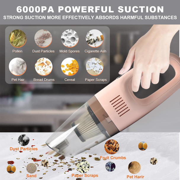 Portable Handheld Vacuum Cleaner Cordless, Cleaner For Dirt Home Pet Hair, Car Interior Dust, Power Suction Lightweight Stylish Hand Vacuum Pink