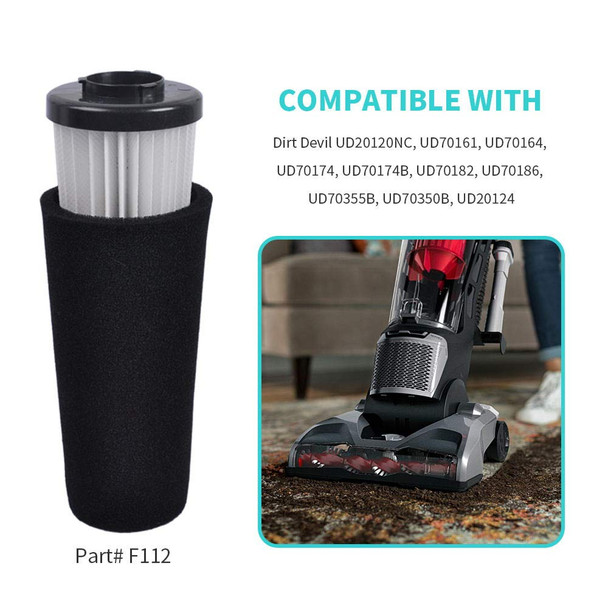 Keepow F112 Filter Odor Trapping Compatible With Dirt Devil Endura Ud20124 Ud70355B Ud70187 Ud70186 Ud70181 Ud70167P Ud20120Nc Ud70161 Ud70171 Ud70174 Ud70174B Ud70164 Ud70182, 4 Pack
