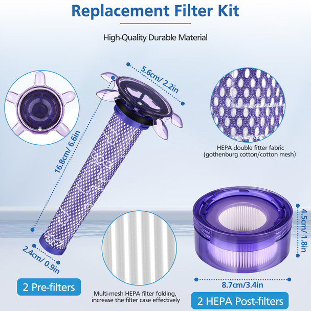 d V8 Vacuum Filter Kit Compatible With Dyson V8 Version Sv25 Dyson V8 Animal Extra 40590101Dyson V7 Model Sv37 Cordless Vacuum, 2 Filter Kits, Replaces Part 96566105