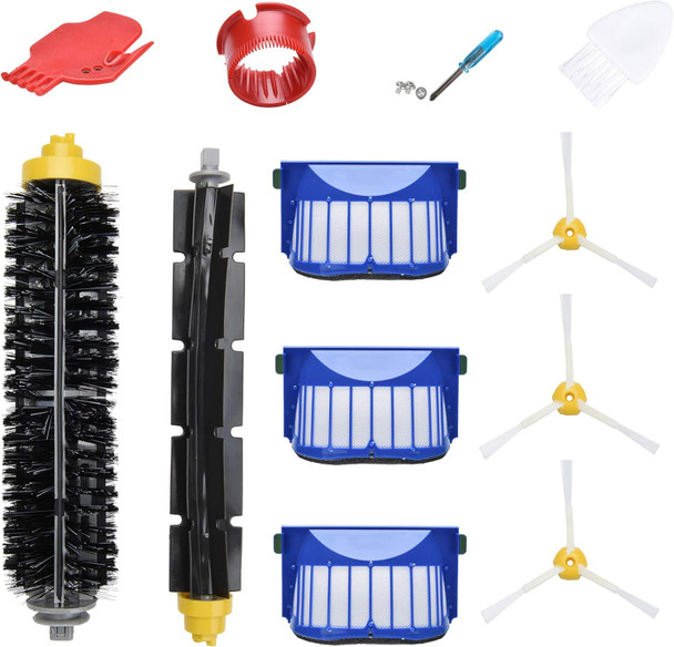 Loveco Parts Kit For Irobot Roomba 600 Series 694 692 690 614 680 660 651 650 & 500 Series 595 585 564 552,3 Filter,3 Side Brush,1 Pairs Bristle And Flexible Beater Brush