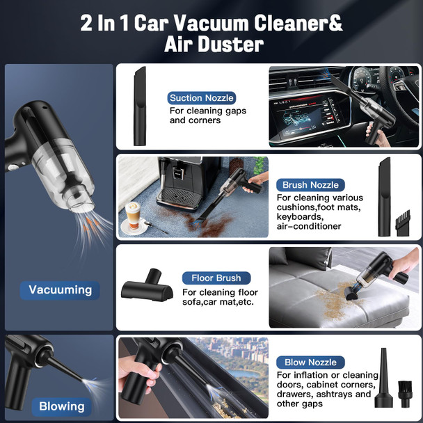 Mini Car Vacuum Cleaner, Handheld Vacuum Cordless,2 In 1 Rechargeable Vacuum Cleaner & Blower,Small Car Vacuum With 6000Pa Suction Power,Dust Buster,Portable Hoover Vacuum For Car Home