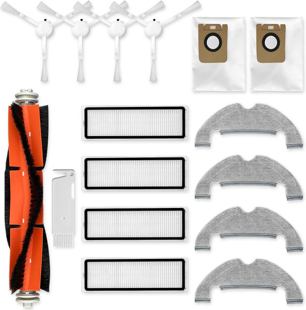 Accessories Compatible For Dreame D10 Plus Rls3D Spare Parts, 1 Main Brush 4 Side Brushes 4 Hepa Filters 4 Mop Pads 2 Dust Bags Parts