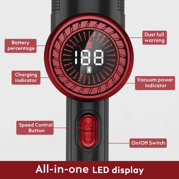 Nicebay Cordless Handheld Vacuum Cleaner, 15Kpa Strong Suction Portable Hand Vacuum Cleaner, Led Display Car Vacuum Cleaner, Fast Charging Dock, Rechargeable Handheld Vacuum Black & Red