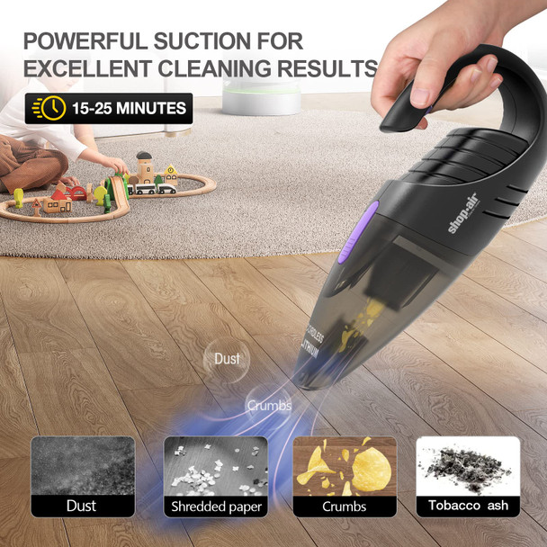 Car Vacuum Cordless, Rechargeable Handheld Mini Portable Vacuum Cleaner With Attachments, Filters And Storage Bag, Suitable For Car, Home Purple Button